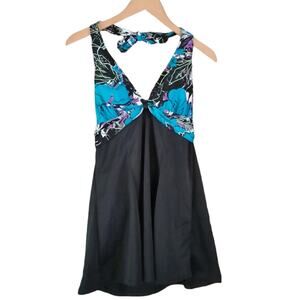 Tropical Escape Womens Halter Style One Piece Swimsuit Dress Size 10